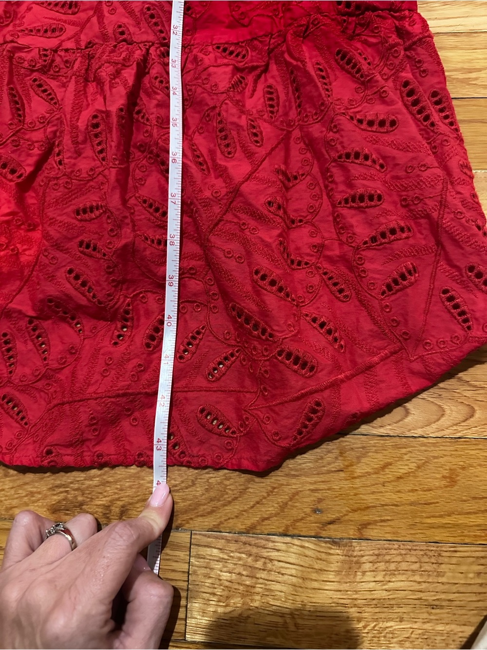 ETHNC Red Eyelet Layered Midi Dress Puff Sleeves Small - Picture 9 of 9